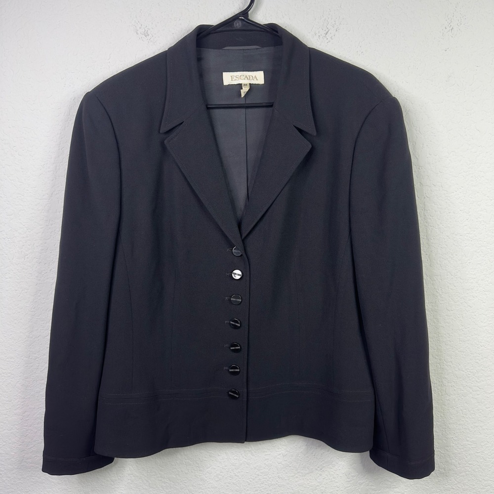 Escada Blazer Womens 44/XL Black Wool Button Tailored Designer Old Money Luxury